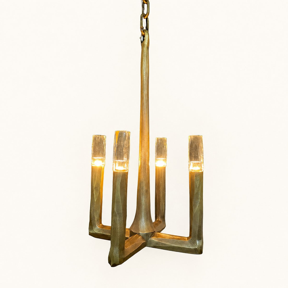 Four-Light Geometric Glass Chandelier