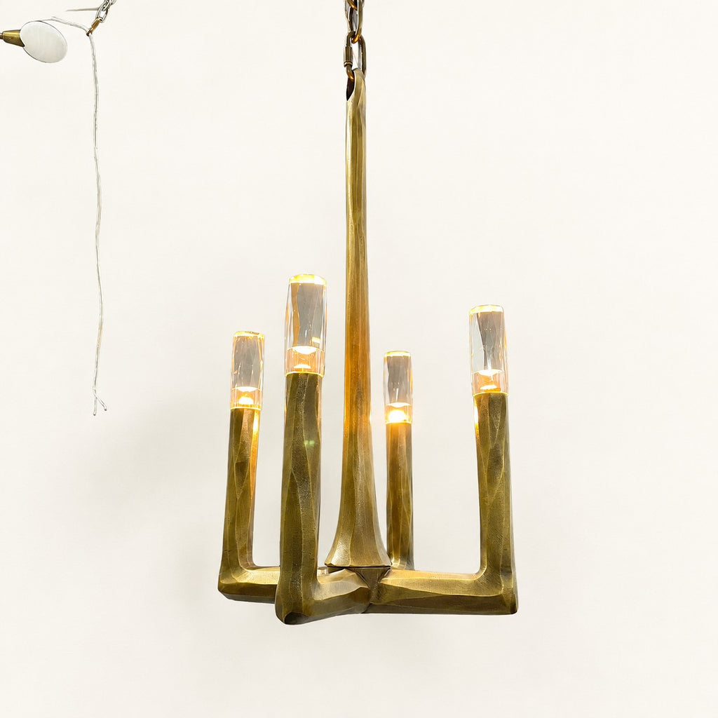 Four-Light Geometric Glass Chandelier