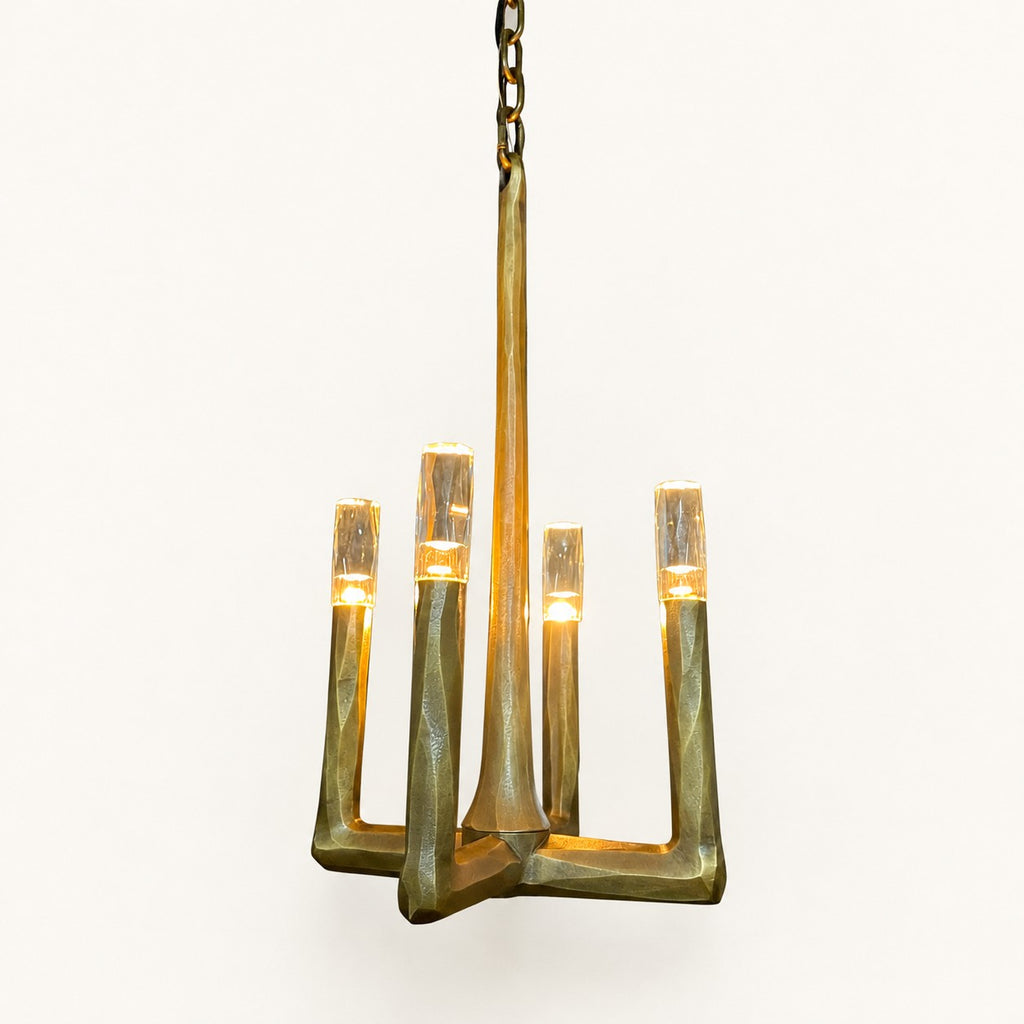 Four-Light Geometric Glass Chandelier