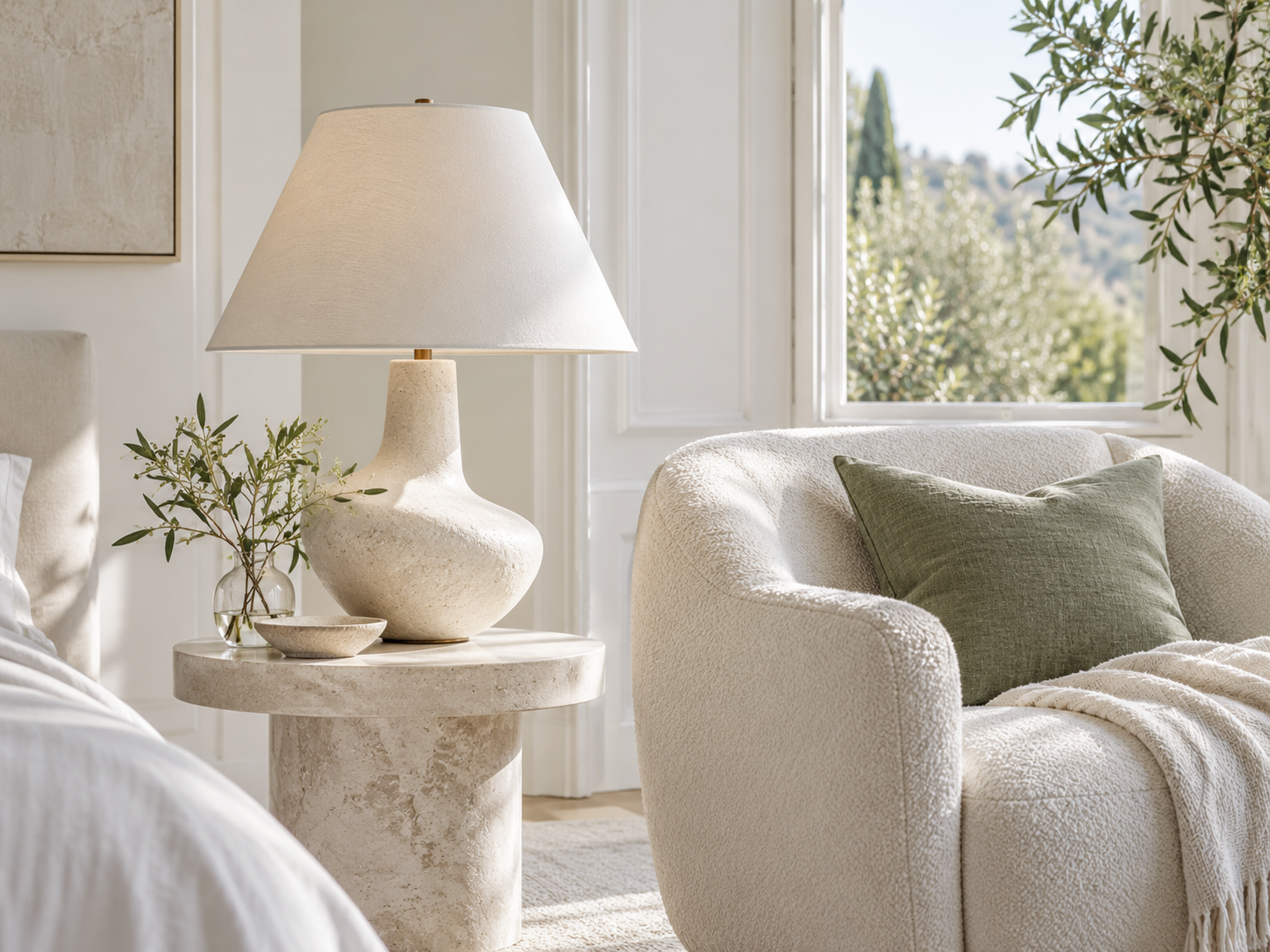 Quiet reading corner with a refined table lamp